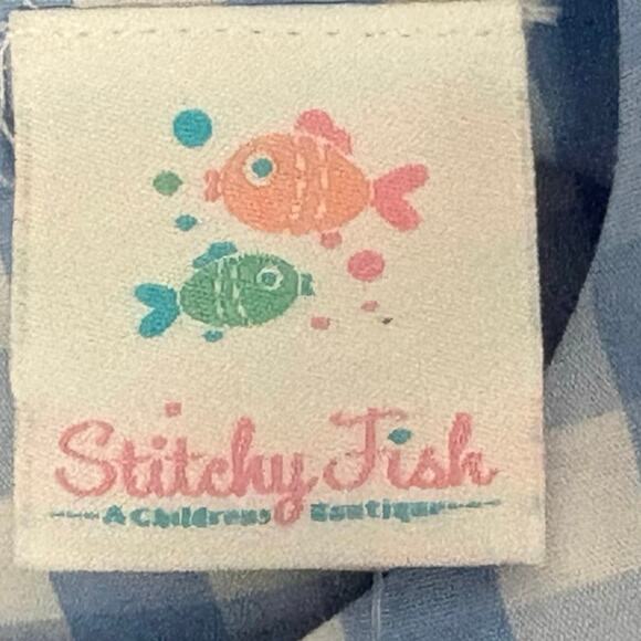 Stitchy Fish Baby Girl 12M Blue Gingham Dress Embroidered Apples Pencils School - Picture 5 of 6